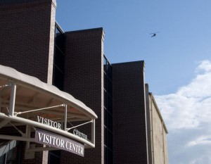 Helicopter over Wright-Dunbar visitors' center